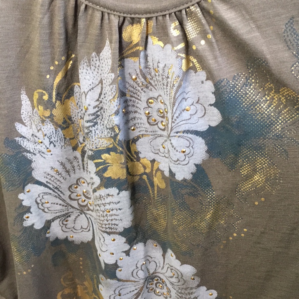 Style & Co Floral Gold Studs T Shirt - Picture 3 of 6